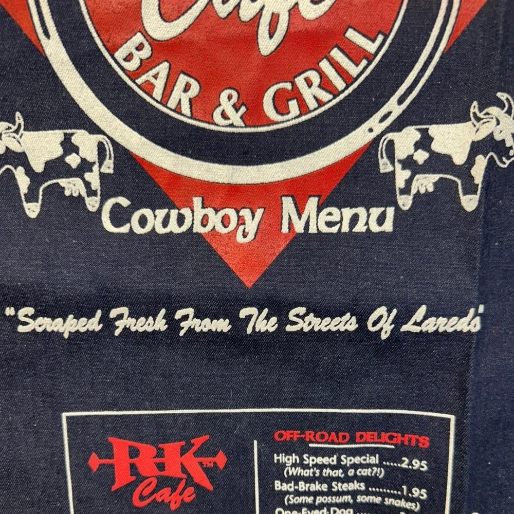 Roadkill Cafe Apron Men OS Navy Blue Cowboy Menu Graphic Denim BBQ NEW!